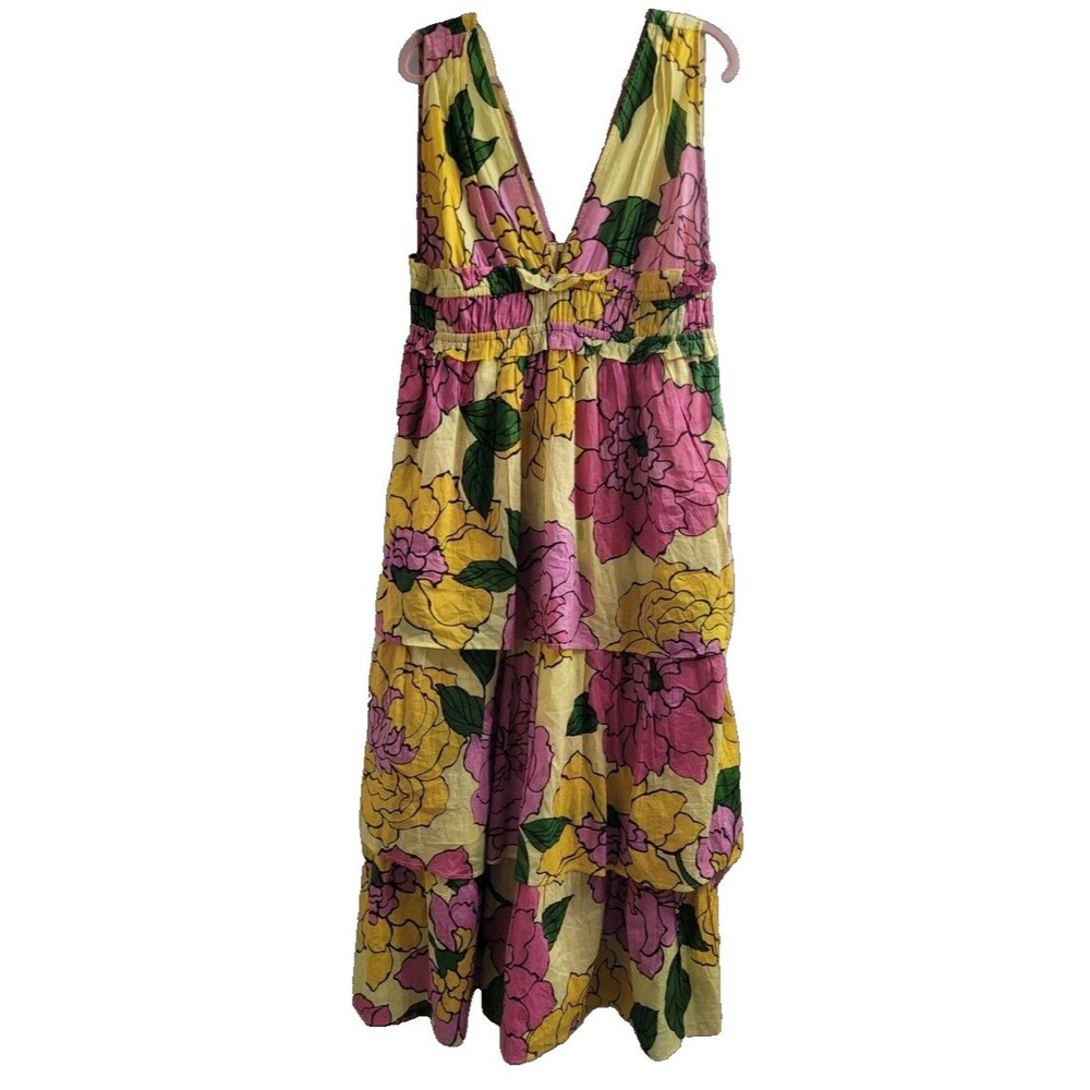 Banjanan Frankie Floral Maxi Dress XL Boho Cottagecore Sleeveless Colorful